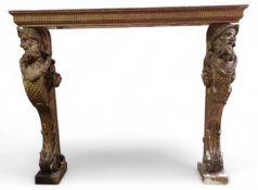 A pine, plaster and gilt console table frame lacking top