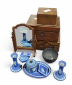 A collection of blue Wedgwood jasperware pieces,