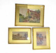 A set of three gilt framed water colour paintings,