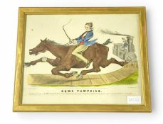 A framed coloured lithograph cut out and placed on
