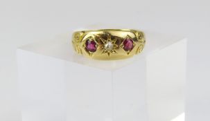 A Victorian ruby and white stone gypsy ring, the w