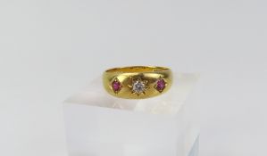 A 19th or 20th century ruby and diamond gypsy ring