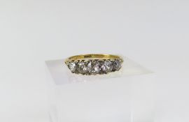 An old cut diamond five stone ring, the graduated