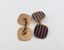 A pair of rose gold and navy blue striped enamel s