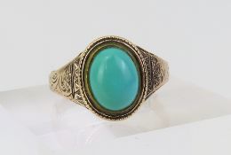A Victorian 9ct rose gold turquoise set ring, the