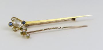 A late 19th century stick or stock pin, set with s