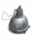 A large metal ceiling lamp with domed body. 43cm d