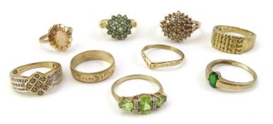 A collection of eight 9ct gold rings, of varying f