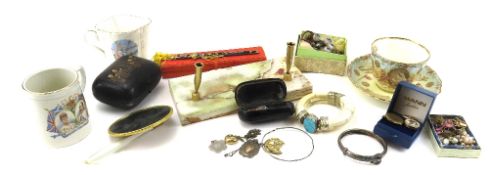 A collection of various items, including a letter