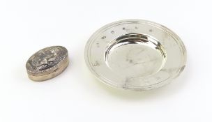 A Britannia silver dish and a silver pill box