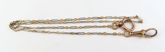 An unmarked rose gold and white metal chain