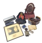 A collection of antique items, including an octago