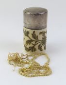 A late Victorian silver topped ceramic scent bottl