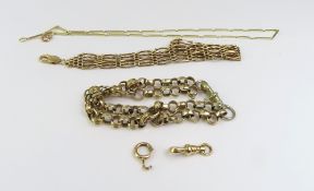 A 9ct gold, gate link bracelet with safety chain