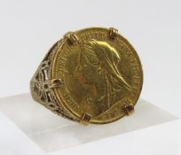 A Queen Victoria 1901 half sovereign, in a 9ct gol