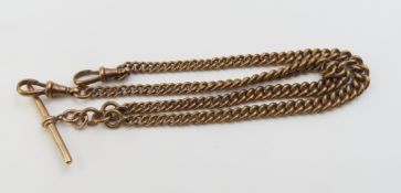A 9ct rose-gold double Albert graduated curb link