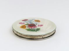 A silver and enamel powder compact