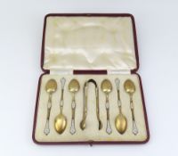 A cased set of Norwegian David Andersen silver teaspoons