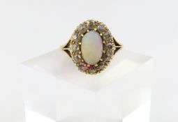 A late 19th century 18ct gold white opal and diamo