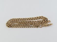 A 9ct rose gold graduated curb link watch chain, e