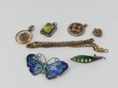 A silver and enamel John Atkins butterfly brooch,