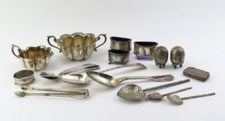 A collection of silver, white metal and silver plate