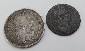 A 1663 Charles II silver half crown, first bust, 3