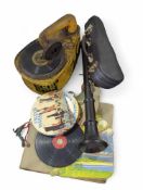 An antique children’s wind-up record player, along