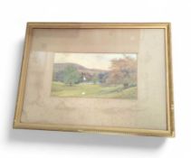 A 19th century watercolour of a lake in early autu