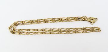 A 9ct gold, Figaro link chain, the links filed