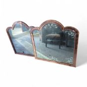 A pair of square mirrors with curved tops, the fra