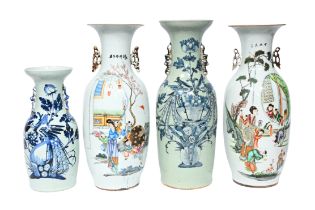Four Chinese blue, white and famille rose vases, 19th/20th C.