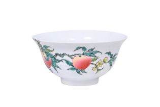 A Chinese famille rose 'nine peaches' bowl, Qianlong mark, 20th C.