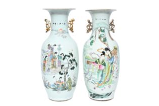 Two Chinese famille rose and qianjiang cai 'Magu' vases, 19th/20th C.