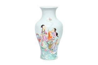A Chinese famille rose vase with narrative design, Ju Ren Tang mark, Republic