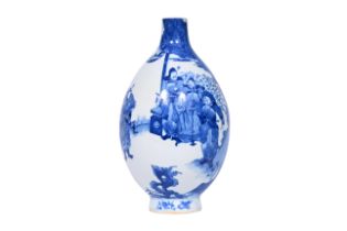 A Chinese blue and white pear-shaped vase with narrative design, 19th C.