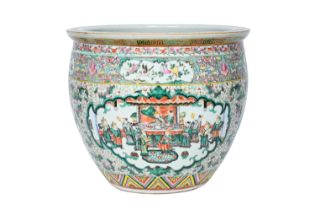 A Chinese famille rose jardiniere with battle scenes and palace scenes, 19th C.