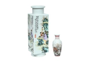 A square Chinese qianjiang cai vase with scenes form everyday life and a 'winter landscape' vase, 20