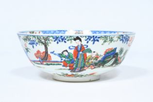 A Chinese famille verte bowl with figurative design, Kangxi mark, 19th C.