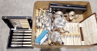 Collection of silver plate including four piece silver plate tea service, three cased flatware