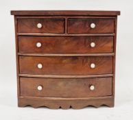 19th century mahogany apprentice piece miniature bowfront chest of two short and three long drawers,