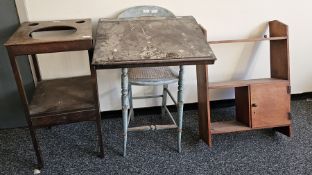 Four items of furniture including early 19th century square mahogany washstand, 77cm high,