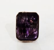 9ct gold and amethyst fob pendant with rectangular faceted stone in pierced hanging mount