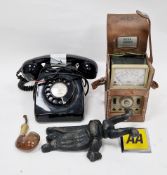 Cased vintage multimeter model no.SA9083/1 in brown leather case, stamped P.O, a vintage black