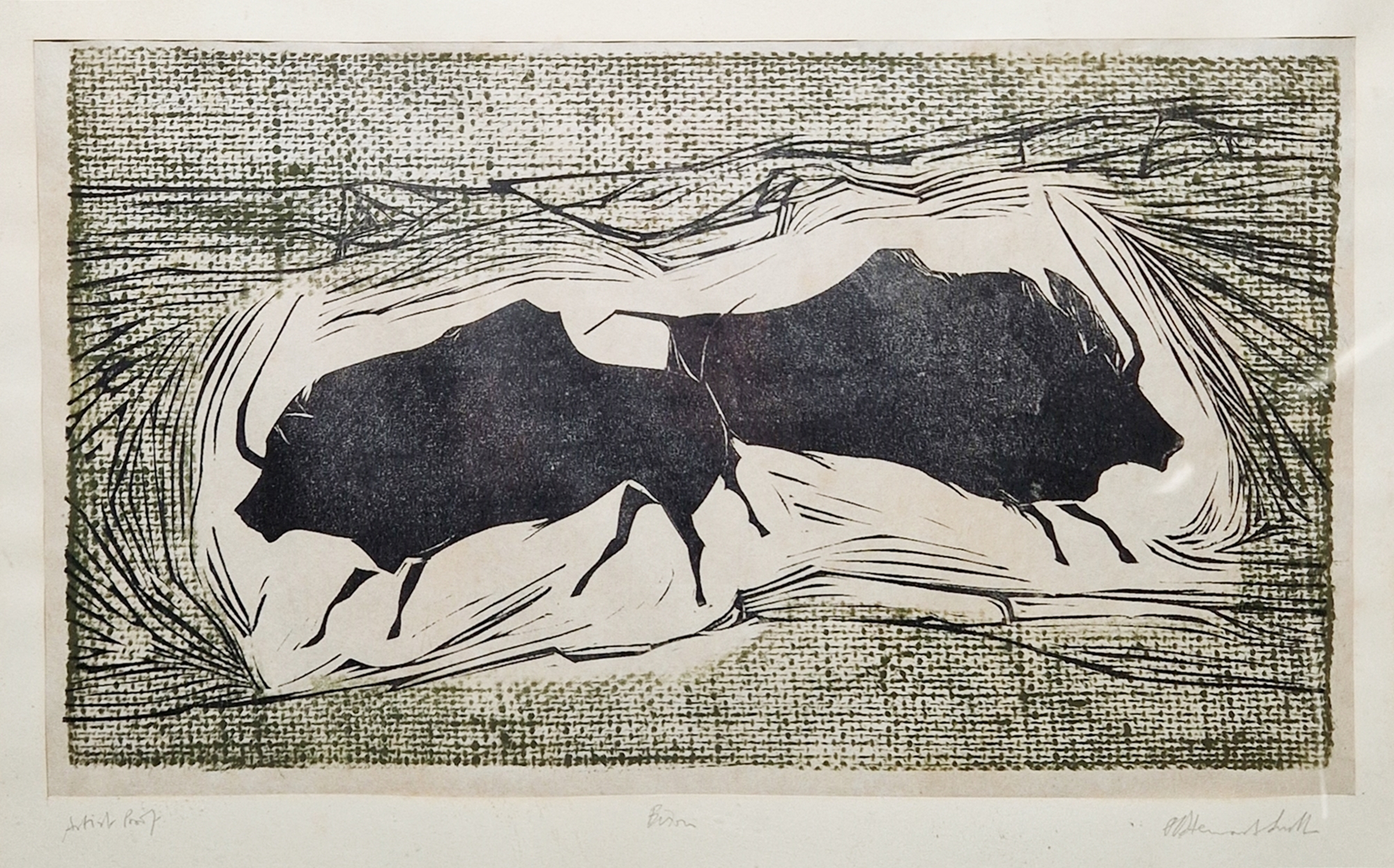 20th century school Etching on paper "Bison", artist's proof, titled, indistinctly signed P.