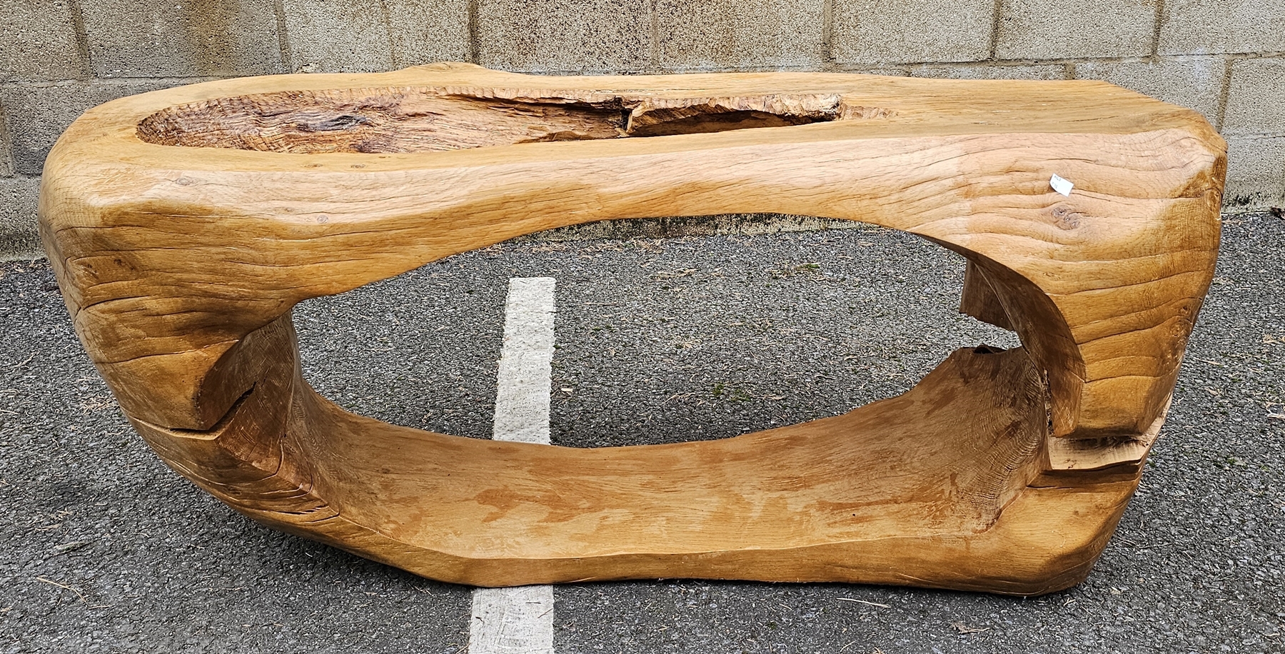 20th century oak coffee table of naturalistic form by Mike Woolley, carved from a single piece of