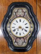 Late 19th century ebonised cased wall clock having brass faux-tortoiseshell and white enamel inlay