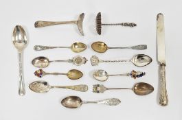 Collection of silver hallmarked and sterling silver flatware and souvenir teaspoons including