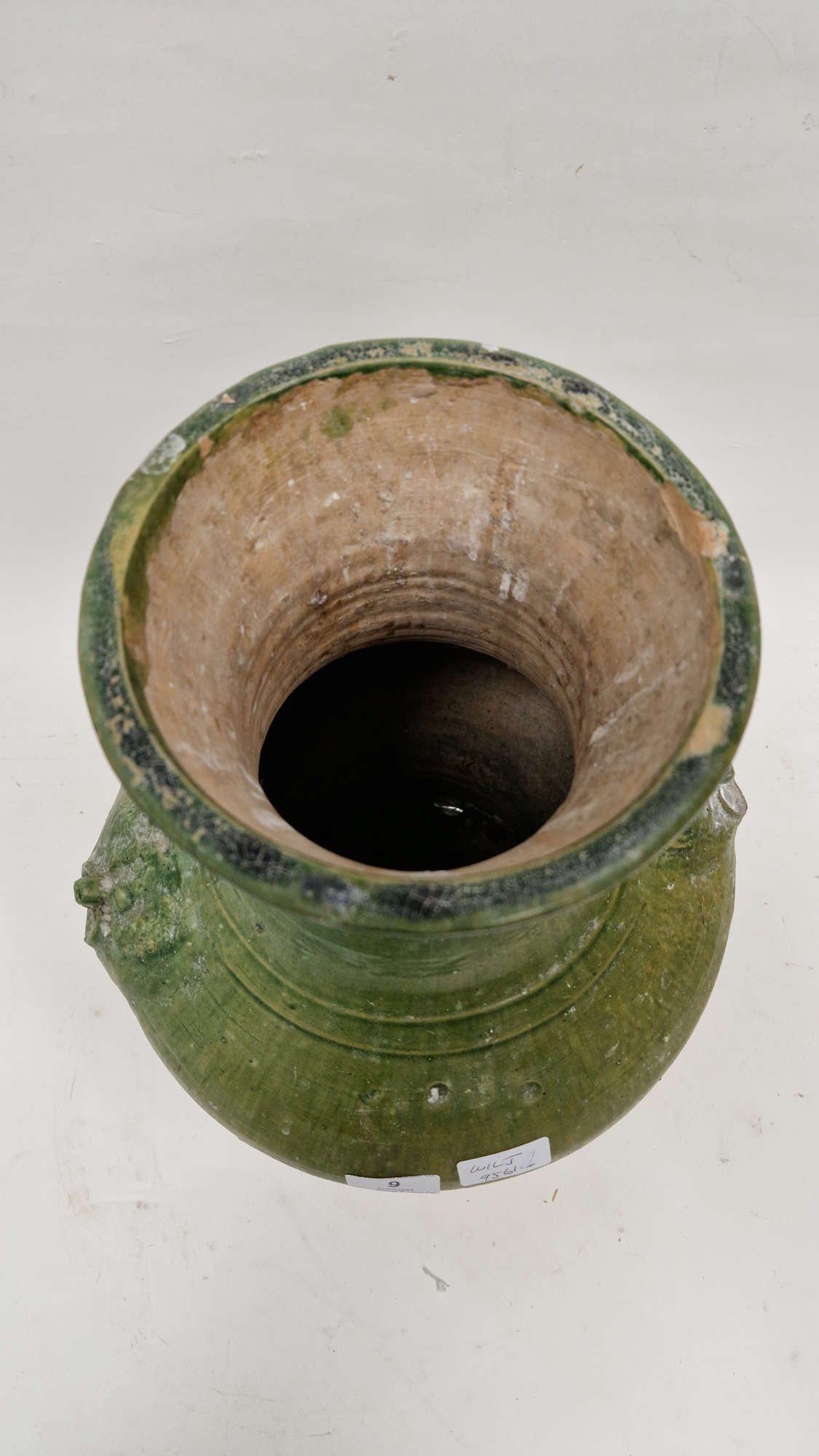 Chinese green glazed pottery vessel (Hu), in the Han Dynasty Archaic style, moulded with ringed - Image 4 of 16