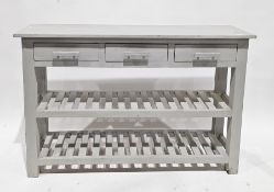 Modern hardwood console table, later painted pale blue, the rectangular top over three short drawers